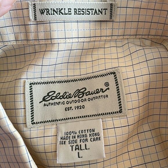 Eddie Bauer yellow & blue check wrinkle resistant cotton short sleeve shirt - Picture 8 of 9